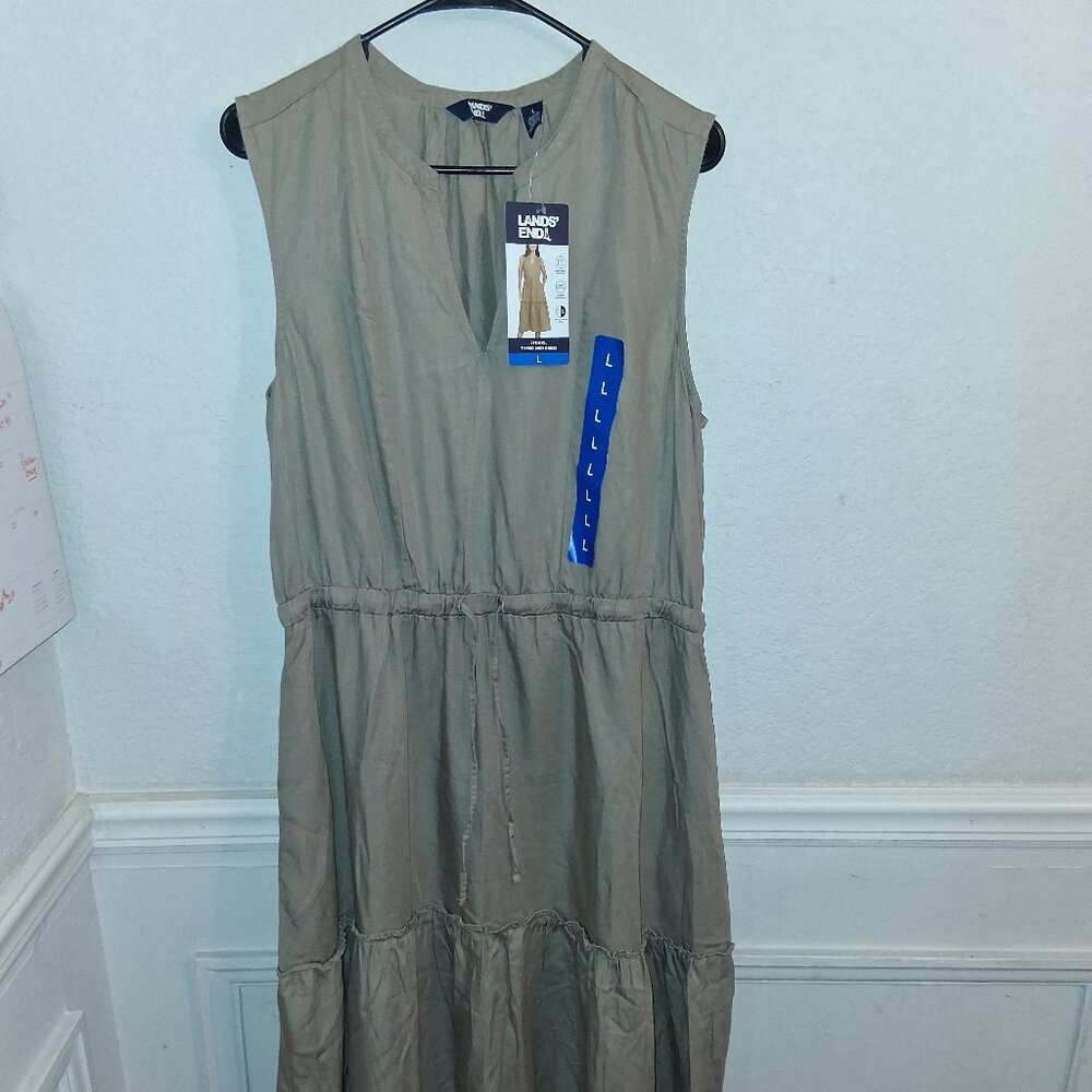NWT Lands' End Beige Sleeveless Maxi Dress Size L